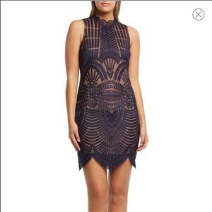 Blue lace knee length body fitting dress